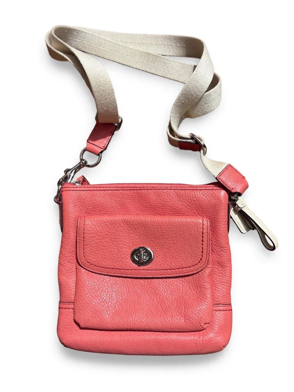 Coach Park Leather Swingpack Crossbody Coral Pink Pebbled Leather Turnlock